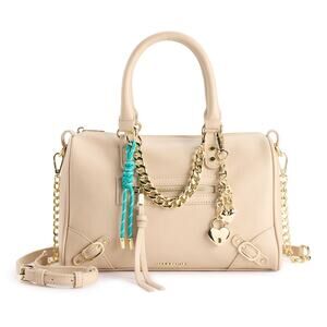 Madden Girl Bower Bowler Bag with Crossbody Strap and Keychain Charms Taupe